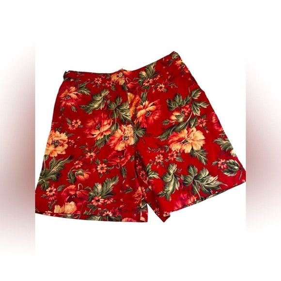Lauren Ralph Lauren Pants - Vintage Lauren Ralph Lauren Red Linen Floral Hawaiian Shorts Size 8